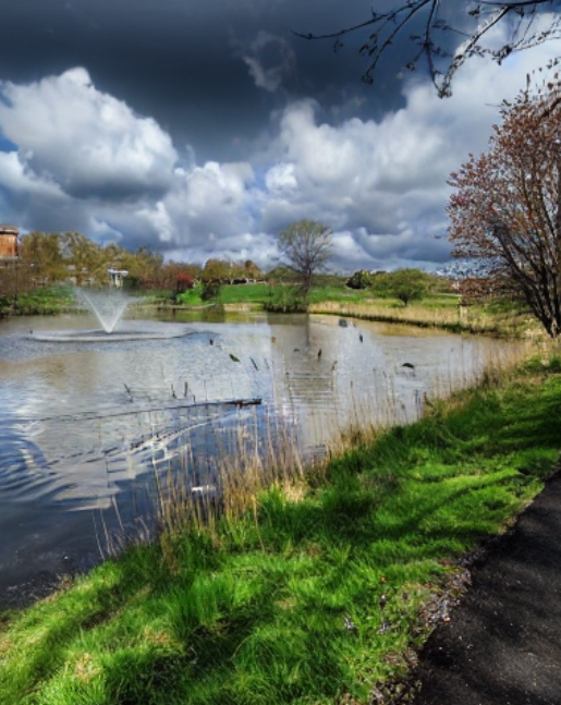 pond with stormy weather